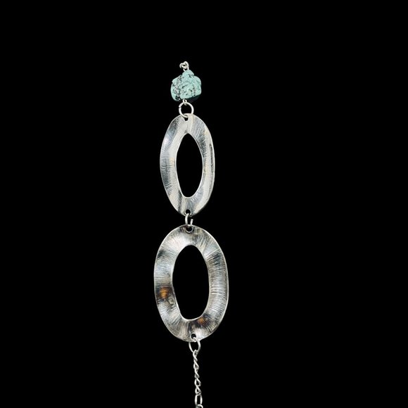 Jules Chunky Silver Tone And Faux Turquois Necklace (5066) - Picture 2 of 6